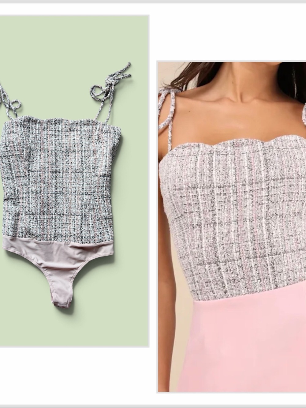 Lulus Pink Tweed Bodysuit with Tie Straps